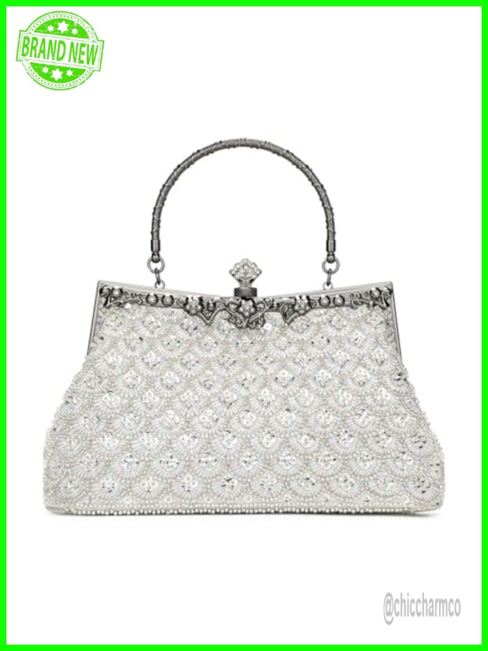 Vintage Floral Beaded Rhinestone Embroidery Clutch Evening Crossbody Bag